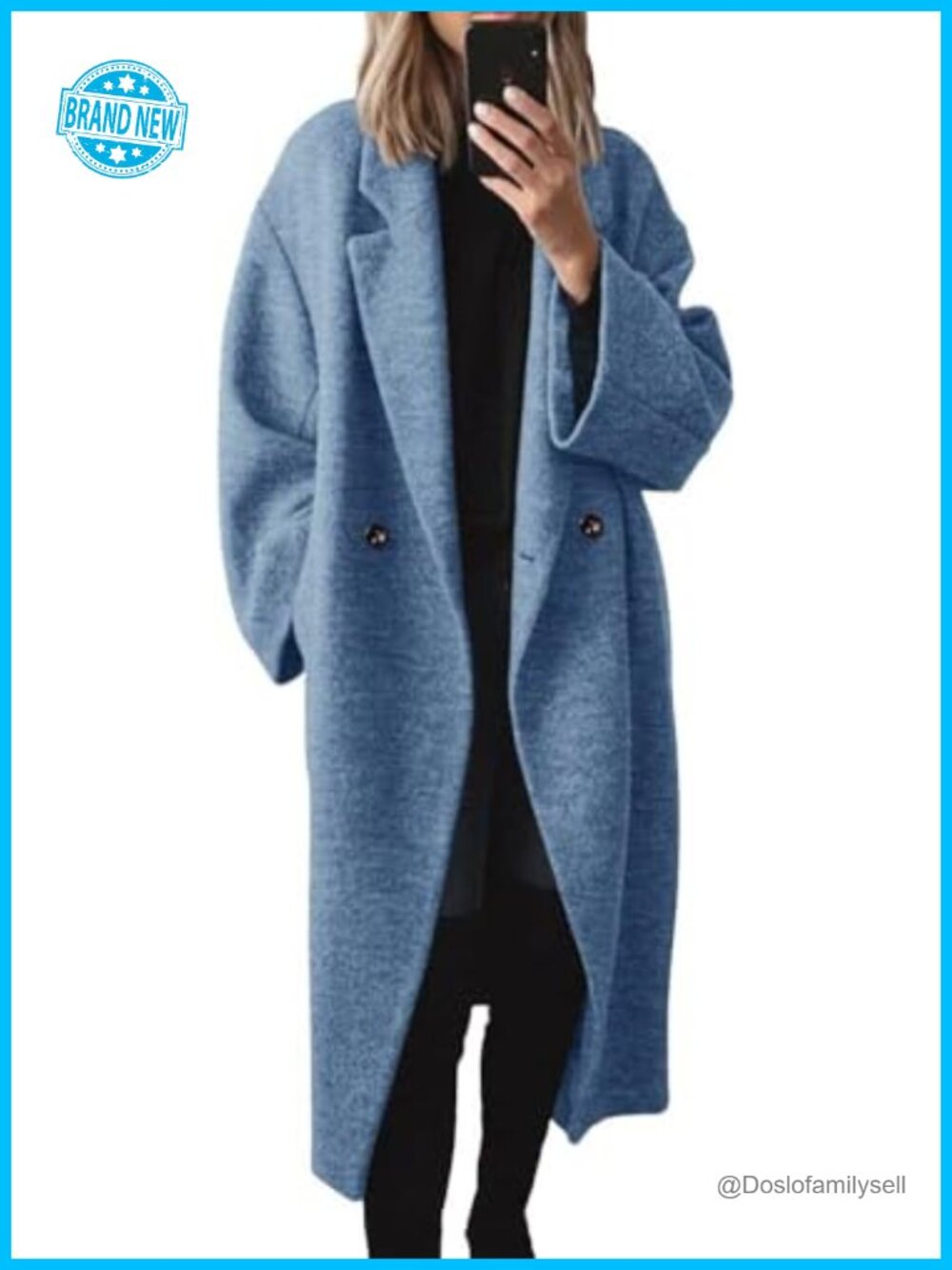 Womens Oversized Double Breasted Wool Blend Pea Coat Notch Lapel Pockets